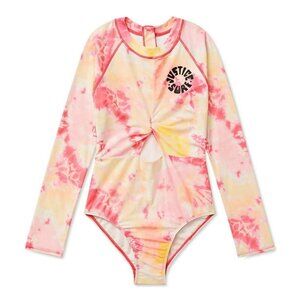 Justice Surf Rashguard One Piece Twist Swimsuit GIRLS SIZE 10 UPF 50+ NEW
